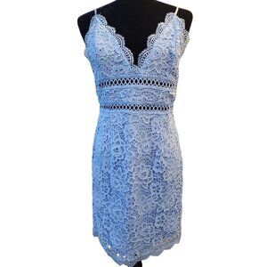 Gorgeous Baby Blue Designer Runway Cocktail Prom Party Lace Flowers Floral Dress